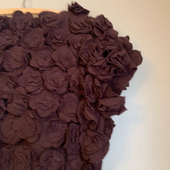 VTG Michael Simon Brown Shrug Cardigan Sweater Short Sleeve Artsy 3d Floral Wool - Picture 9 of 10